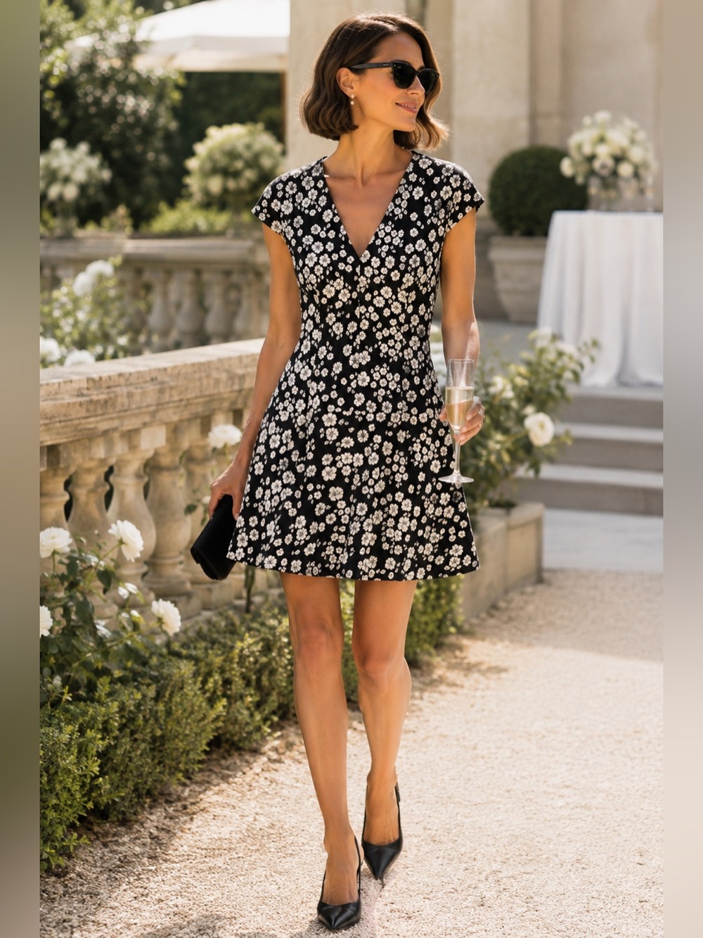 Club Monaco Black & White Floral Jacquard Dress | Fit & Flare | Size 10